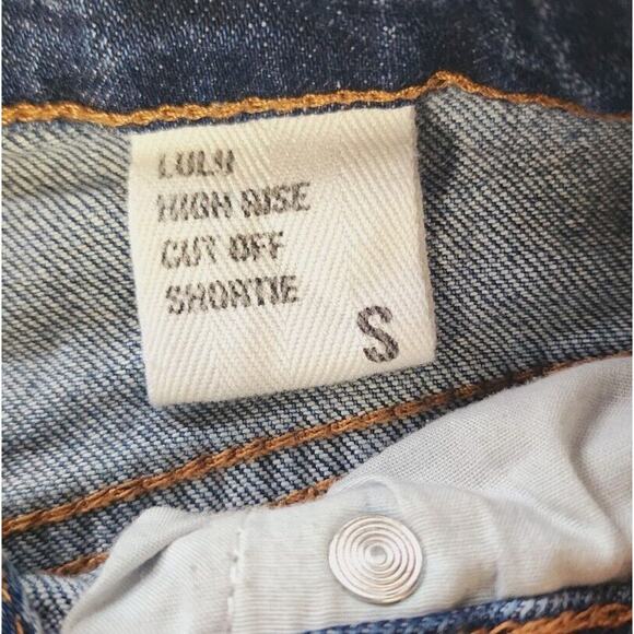 Eunina Lulu Sz Sm High Rise Shorts Cut Off Shortie denim Blue Distressed Stretch - Picture 5 of 9